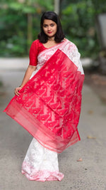 Thumbnail for Exclusive Collection White Red White Red Jamdani Saree