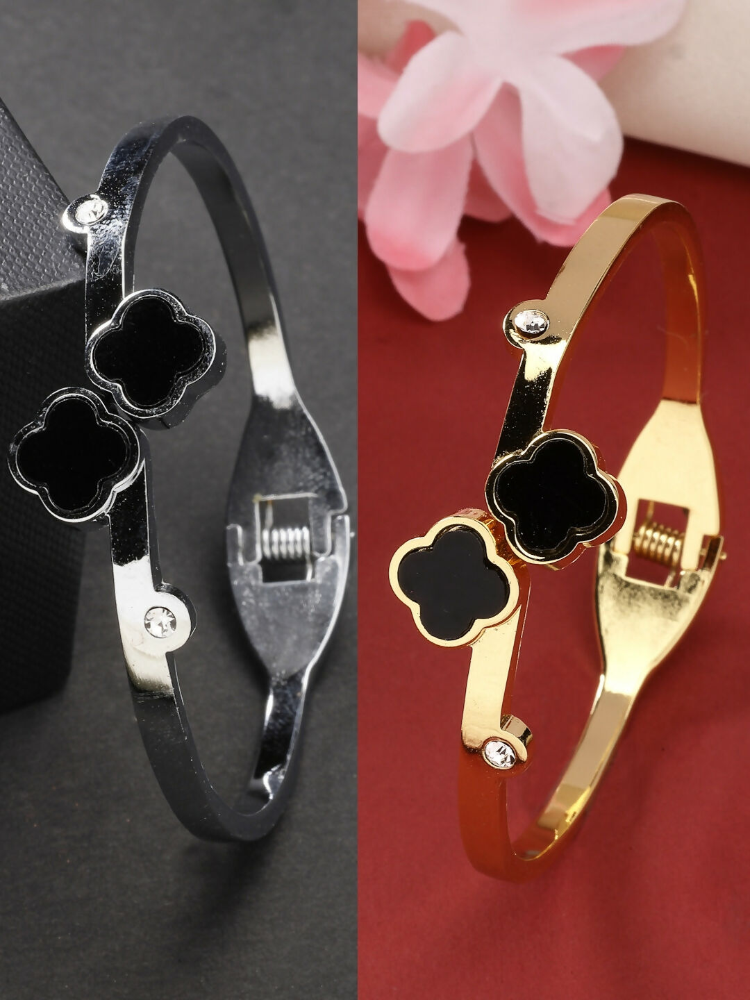 NVR Women's Set of 2 Gold & Silver Cuff Bracelet