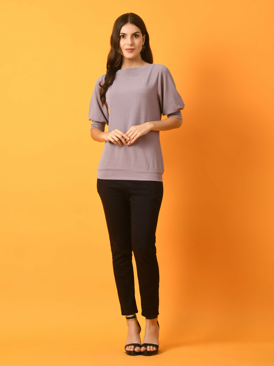 Myshka Women's Lavender Solid Boat Neck Party Top - Distacart