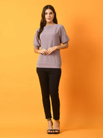 Thumbnail for Myshka Women's Lavender Solid Boat Neck Party Top - Distacart