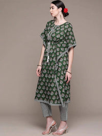 Thumbnail for Anubhutee Green Floral Printed Pure Cotton Kurta with Trousers - Distacart