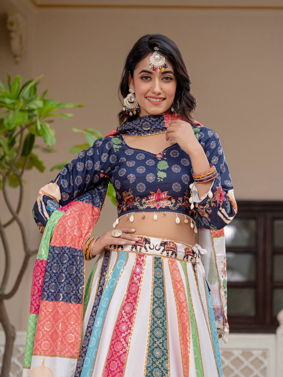 Teeya Creation Multi Colour Creap Silk Navratry Special Lehenga Choli