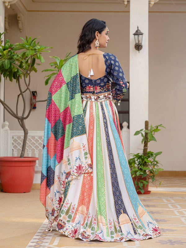 Teeya Creation Multi Colour Creap Silk Navratry Special Lehenga Choli