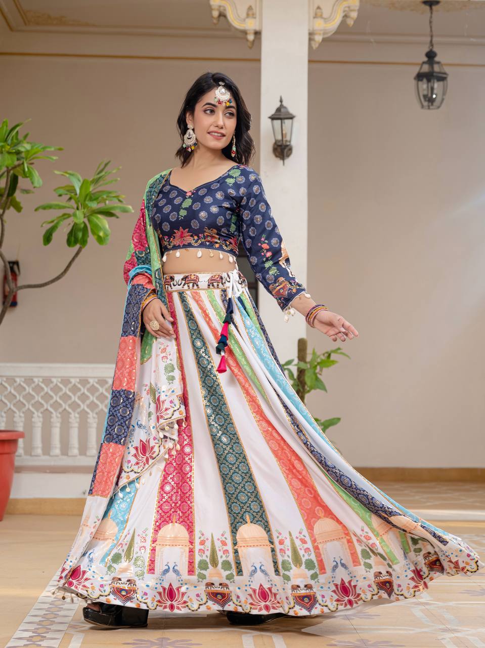 Teeya Creation Multi Colour Creap Silk Navratry Special Lehenga Choli