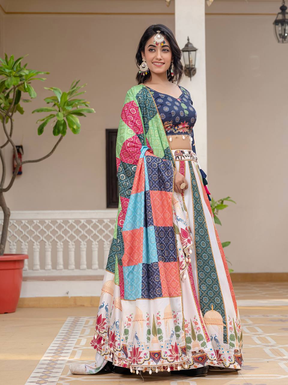 Teeya Creation Multi Colour Creap Silk Navratry Special Lehenga Choli