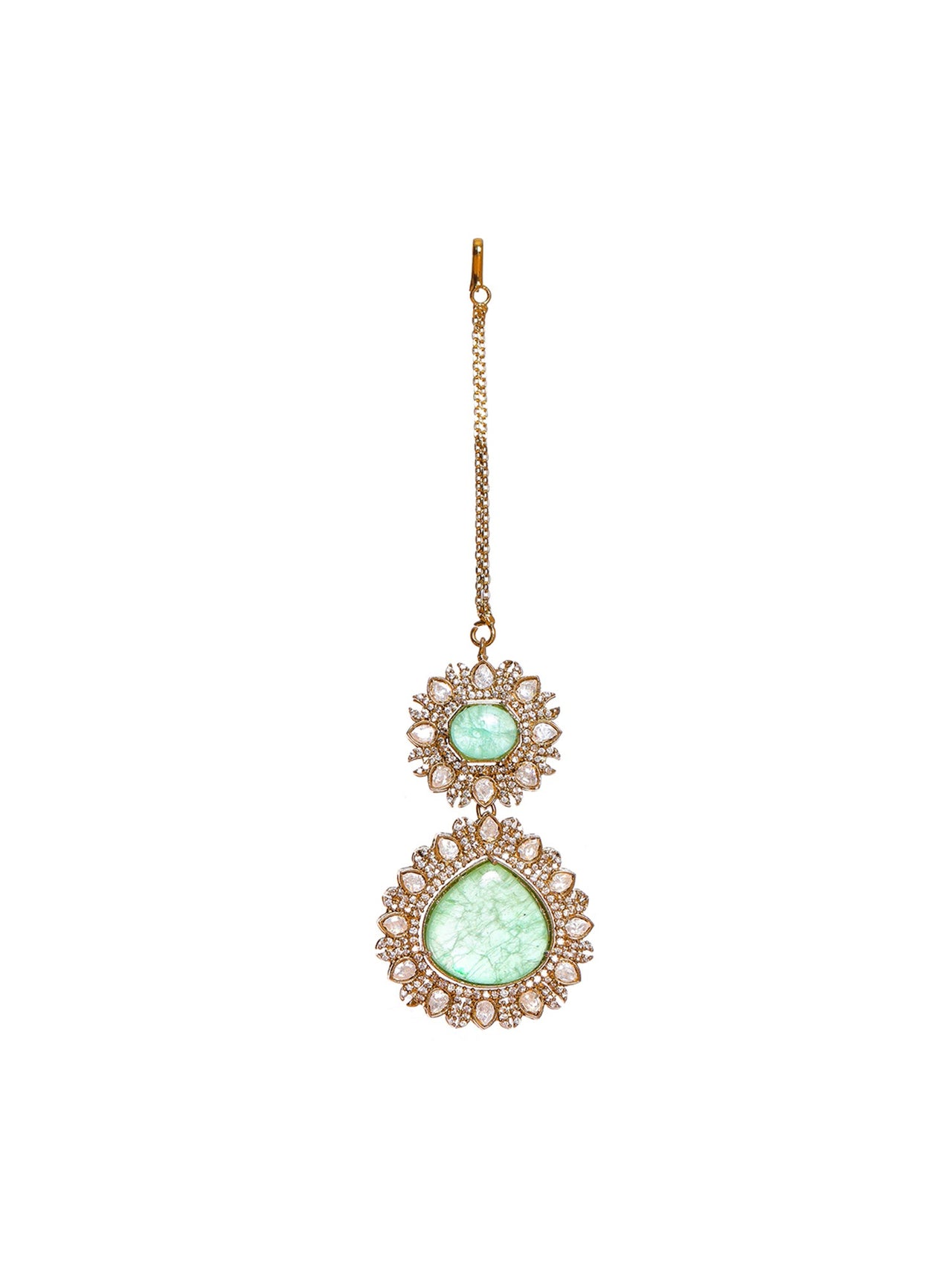 Kundan Maang Tikka with Diamonds & Semi Precious Stone - Ruby Raang