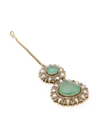 Thumbnail for Kundan Maang Tikka with Diamonds & Semi Precious Stone - Ruby Raang
