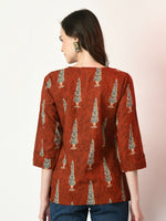 Thumbnail for Myshka Women's Rust Printed Top - Distacart