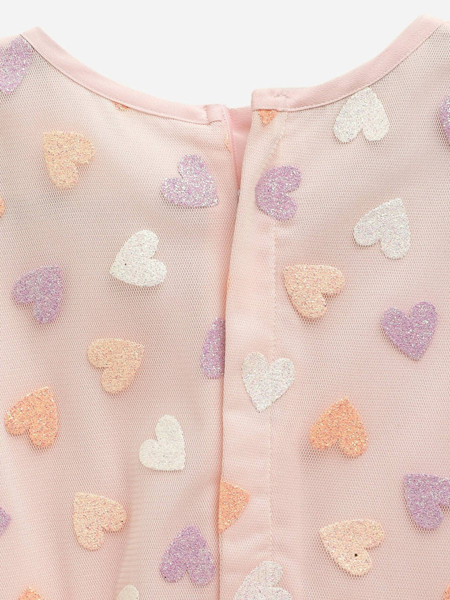 Ahalyaa Pink Net Glitter Print kids Dress For Girls - Distacart