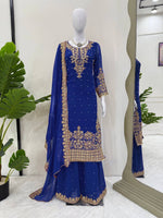 Thumbnail for Prazu Fashion Blue Georgette Sequin With Rivet Moti Palazzo Suit