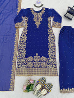 Thumbnail for Prazu Fashion Blue Georgette Sequin With Rivet Moti Palazzo Suit