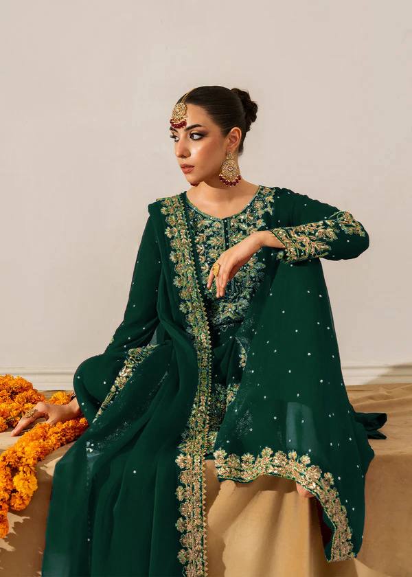 Prazu Fashion Green Georgette Sequin With Rivet Moti Palazzo Suit