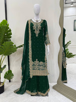 Thumbnail for Prazu Fashion Green Georgette Sequin With Rivet Moti Palazzo Suit