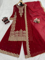 Thumbnail for Prazu Fashion Maroon Georgette Sequin With Rivet Moti Palazzo Suit