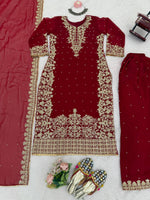 Thumbnail for Prazu Fashion Maroon Georgette Sequin With Rivet Moti Palazzo Suit