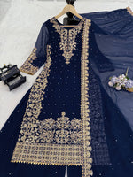 Thumbnail for Prazu Fashion Navy Blue Georgette Sequin With Rivet Moti Palazzo Suit