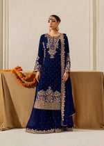 Thumbnail for Prazu Fashion Navy Blue Georgette Sequin With Rivet Moti Palazzo Suit
