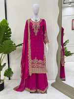 Thumbnail for Prazu Fashion Pink Georgette Sequin With Rivet Moti Palazzo Suit