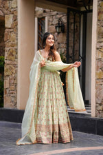 Thumbnail for Prazu Fashion Light Lime Green Georgette Thread Sequin Anarkali Suit