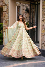 Thumbnail for Prazu Fashion Light Lime Green Georgette Thread Sequin Anarkali Suit