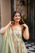 Thumbnail for Prazu Fashion Light Lime Green Georgette Thread Sequin Anarkali Suit