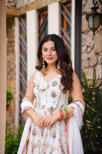 Thumbnail for Prazu Fashion Off White Georgette Thread Sequin Anarkali Suit