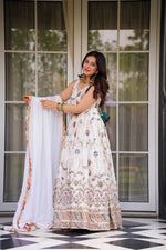 Thumbnail for Prazu Fashion Off White Georgette Thread Sequin Anarkali Suit