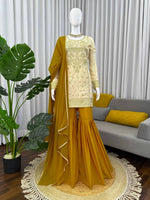 Thumbnail for Prazu Fashion Off White Crepe Thread Sequin Sharara Suit