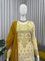 Thumbnail for Prazu Fashion Off White Crepe Thread Sequin Sharara Suit