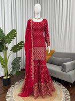 Thumbnail for Prazu Fashion Red Georgette Thread Sequin Sharara Suit