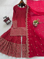 Thumbnail for Prazu Fashion Red Georgette Thread Sequin Sharara Suit