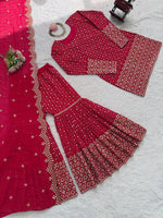 Thumbnail for Prazu Fashion Red Georgette Thread Sequin Sharara Suit