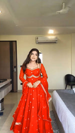 Thumbnail for Prazu Fashion Red Georgette Thread Sequin Anarkali Suit