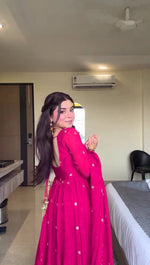 Thumbnail for Prazu Fashion Pink Georgette Thread Sequin Anarkali Suit