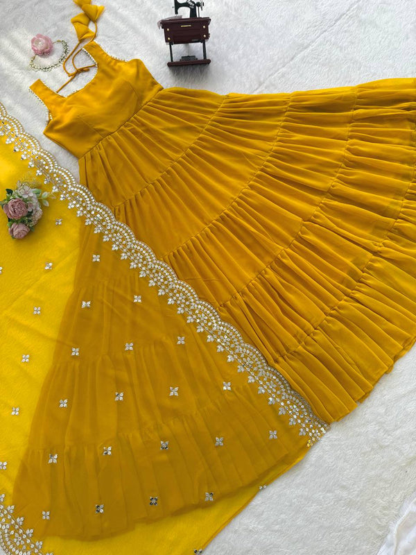 Prazu Fashion Yellow Georgette Designer Anarkali Suit