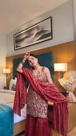 Thumbnail for Prazu Fashion Maroon Simmer Silk Thread Sequin Sharara Suit