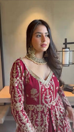 Thumbnail for Prazu Fashion Maroon Georgette Thread Sequin Lehenga Style Suit