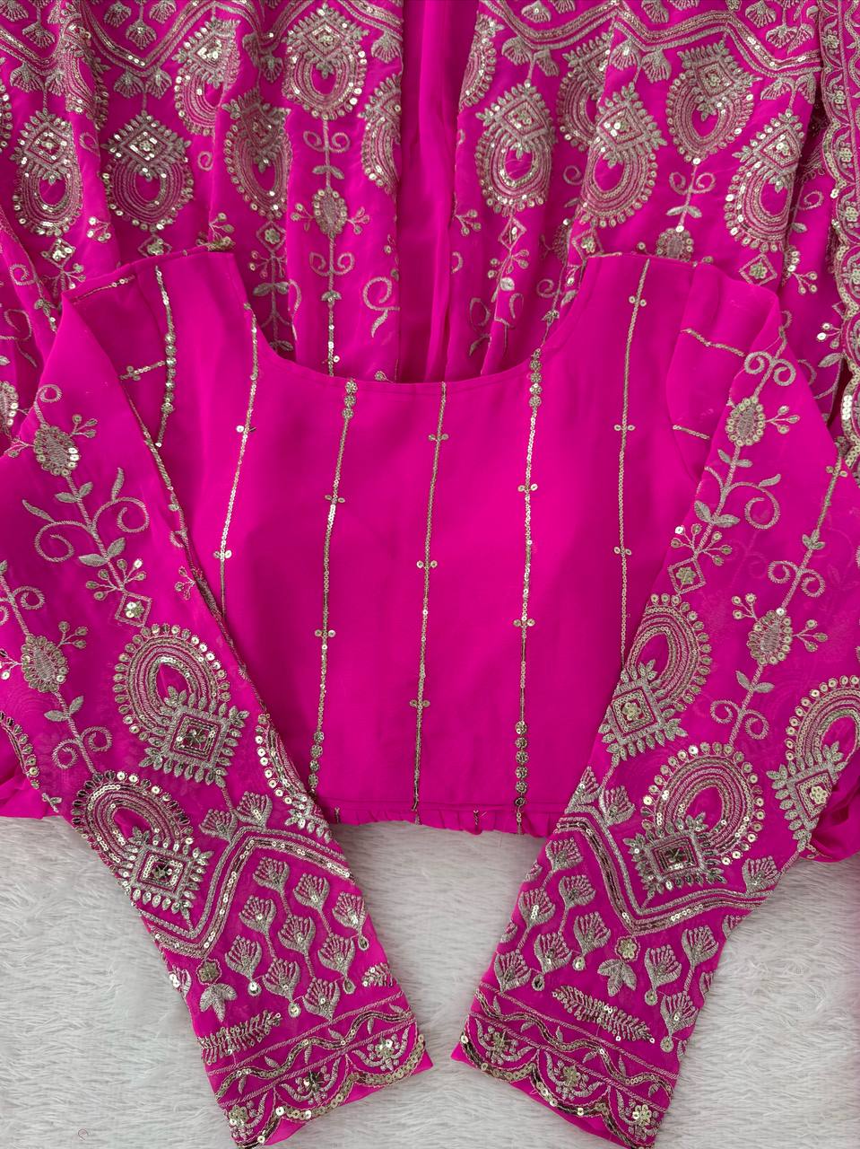 Prazu Fashion Pink Georgette Thread Sequin Lehenga Style Suit