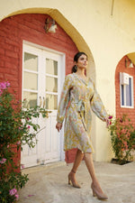 Thumbnail for Vaasva Women Green Muslin Floral Printed Knee Length Dress - Distacart