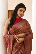 Thumbnail for Joban Fashion Rouge Pink Crepe Chiffon Pure Handloom Banarasi Silk Saree