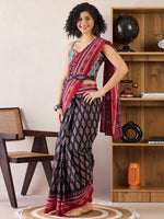 Thumbnail for NOZ2TOZ Women's Cotton Black Printed Ready to Wear With Blouse Piece - Distacart