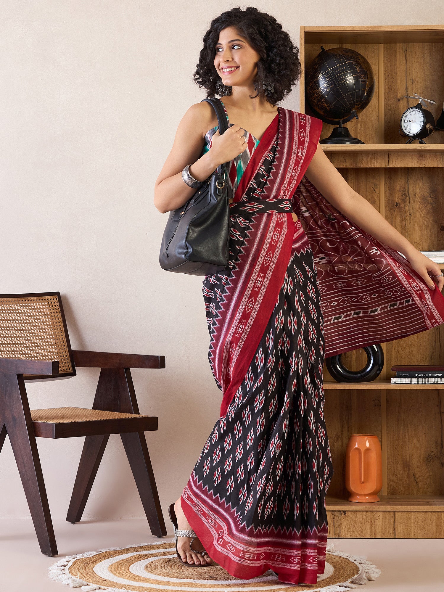 NOZ2TOZ Women's Cotton Black Printed Ready to Wear With Blouse Piece - Distacart