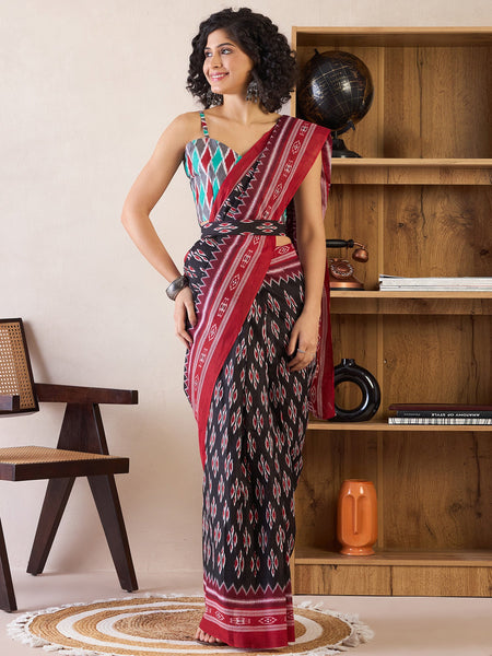 NOZ2TOZ Women's Cotton Black Printed Ready to Wear With Blouse Piece - Distacart
