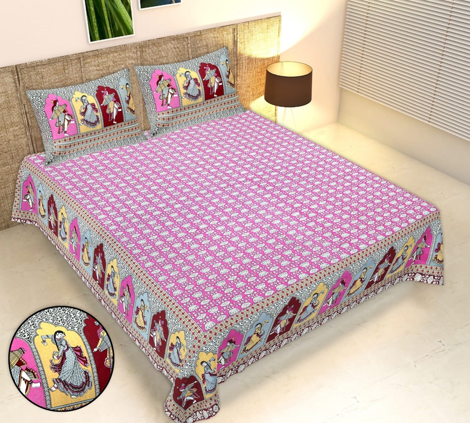 Rudra Bazaar Multicolour 210 TC Cotton Double King Bedsheet With 2 Pillow Covers - Distacart