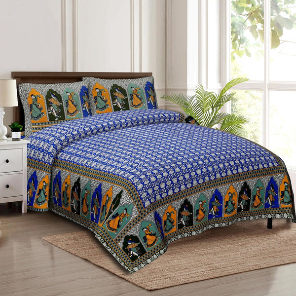 Rudra Bazaar Multicolour 210 TC Cotton Double King Bedsheet With 2 Pillow Covers - Distacart