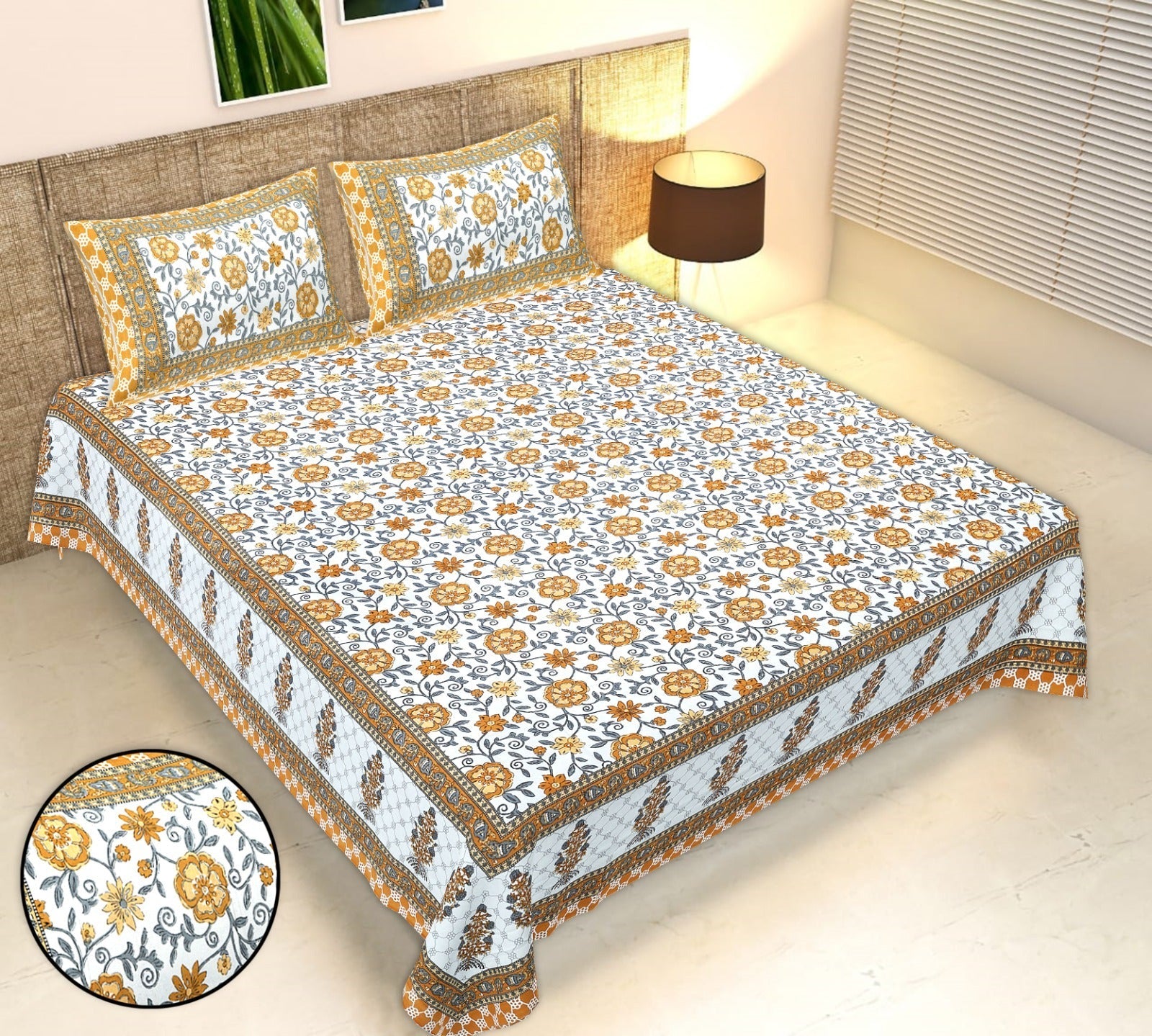 Rudra Bazaar Multicolour 210 TC Cotton Double King Bedsheet With 2 Pillow Covers - Distacart