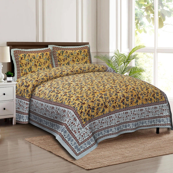 Rudra Bazaar Multicolour 210 TC Cotton Double King Bedsheet With 2 Pillow Covers - Distacart