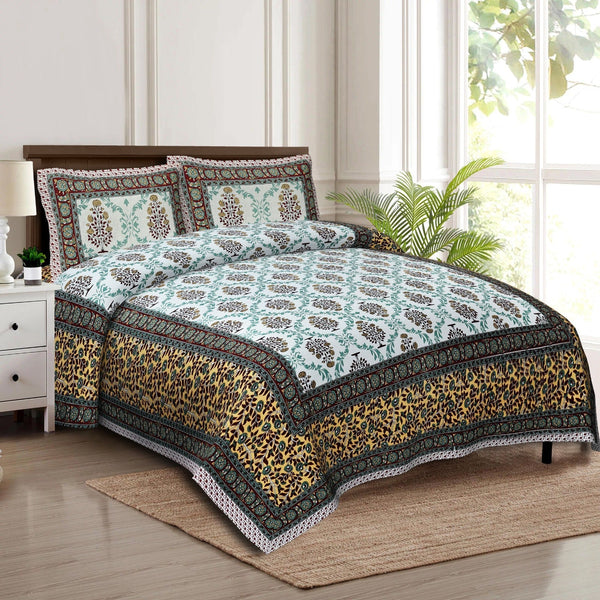 Rudra Bazaar Multicolour 210 TC Cotton Double King Bedsheet With 2 Pillow Covers - Distacart