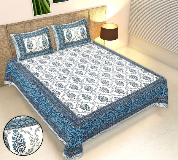 Rudra Bazaar Multicolour 210 TC Cotton Double King Bedsheet With 2 Pillow Covers - Distacart