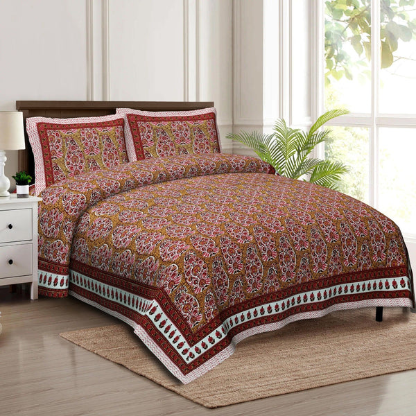 Rudra Bazaar Multicolour 210 TC Cotton Double King Bedsheet With 2 Pillow Covers - Distacart